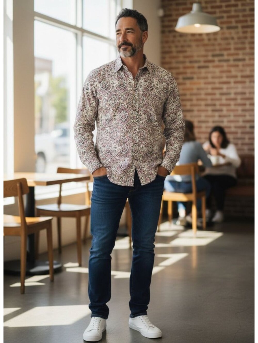 Panhandle Slim Mens Western Button-Up Shirt Paisley Print Cotton Long Sleeve L